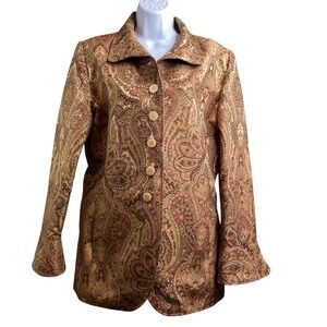 ALEASE FISHER Brown Paisley Jacquard Jacket Sz 10 Old Money Classic Quiet Luxury